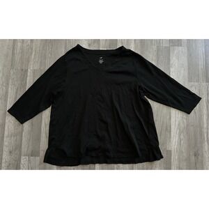 J. Jill Womens Pima 3/4 Sleeve V-Neck Shirt Pima Cotton Size 2X Black
